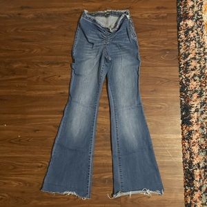 high rise cinched flare jeans